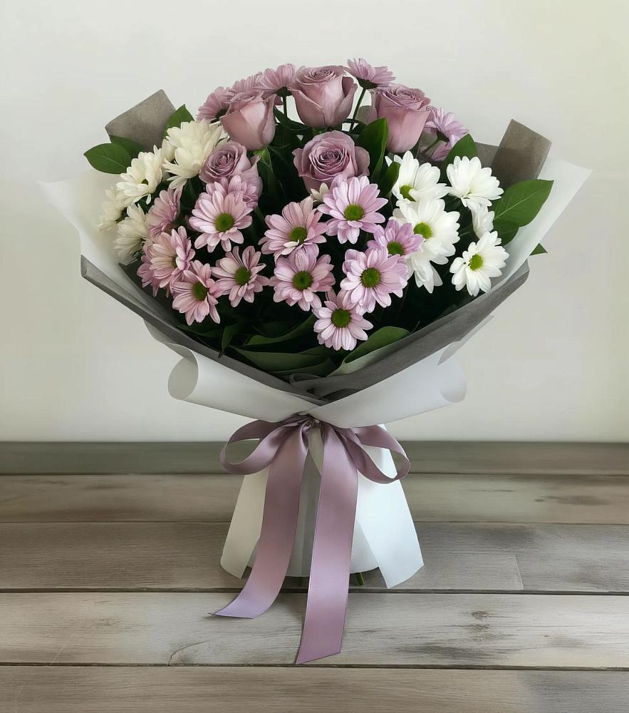 Букет цветов из: Хризантемы и Розы в Устье
