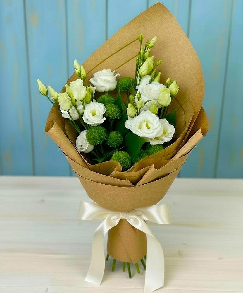 Букет цветов из: Хризантемы и Лизиантусы в Устье