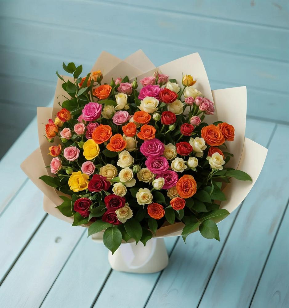Букет Микс из разноцветных кустовых роз в Устье