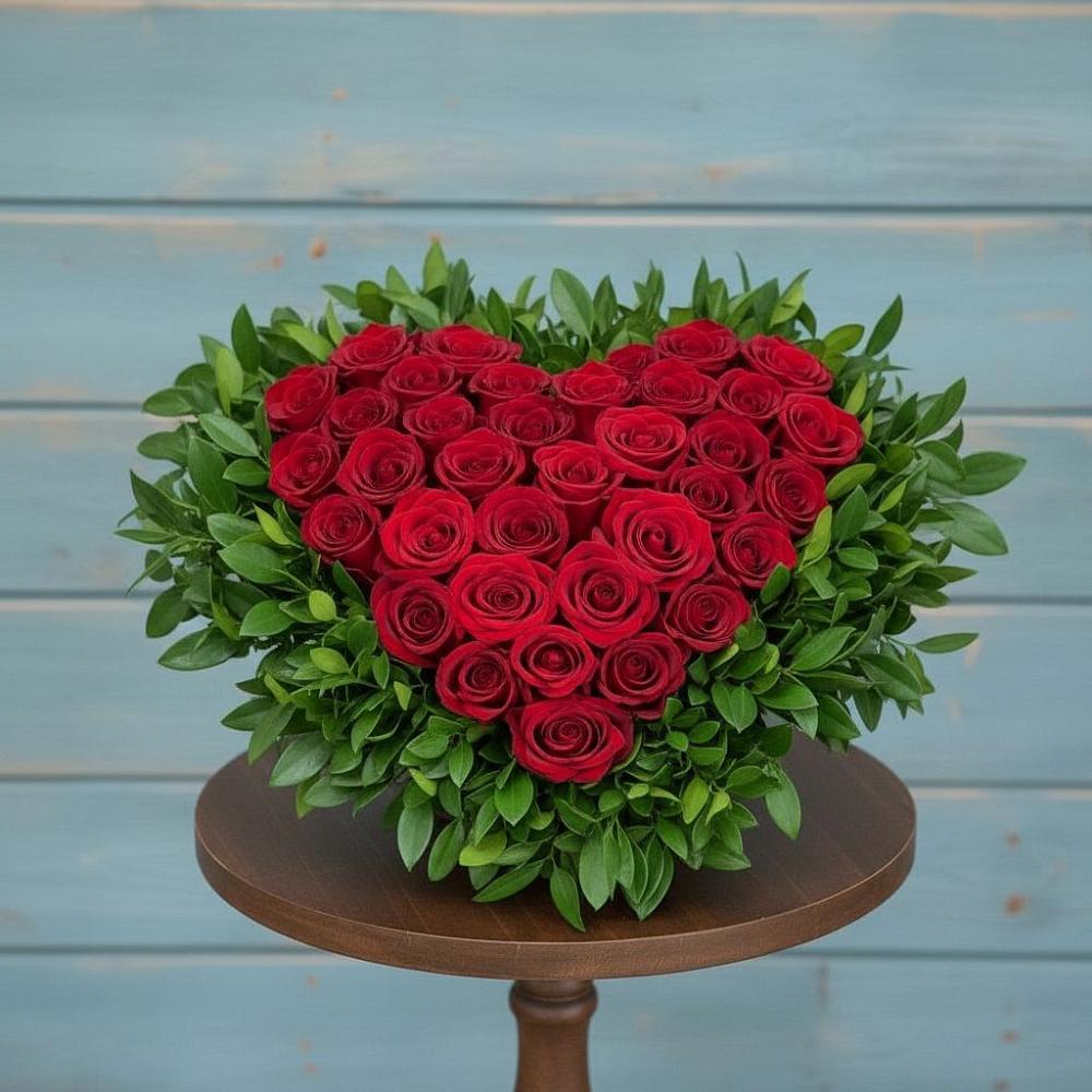 Цветочная композиция из Розы в виде сердца в Устье