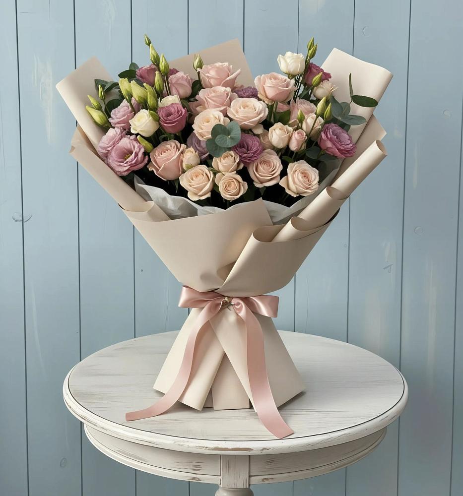 Букет цветов из: Розы и Лизиантусы в Устье