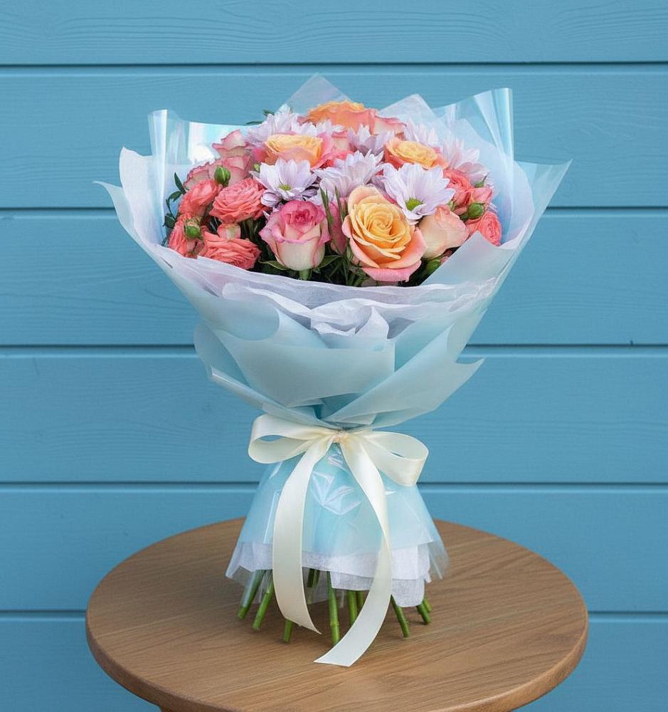 Букет цветов из: Хризантемы и Розы в Устье