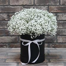 Цветочная композиция из Гипсофила в шляпной коробке в Устье